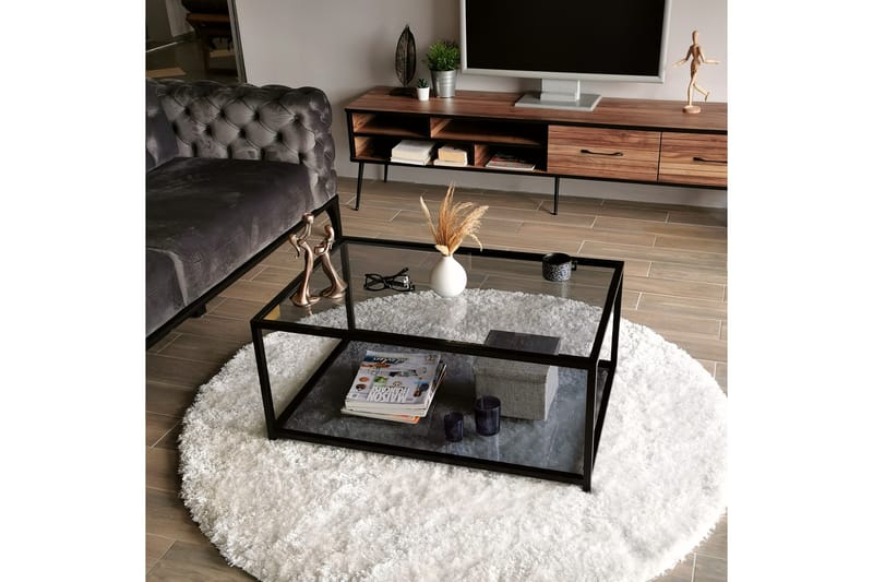 DELARYD Soffbord 90 cm med Förvaring Hylla Glas/Rökfärgad/Sv - Möbler - Vardagsrum - Soffbord & vardagsrumsbord - Soffbord