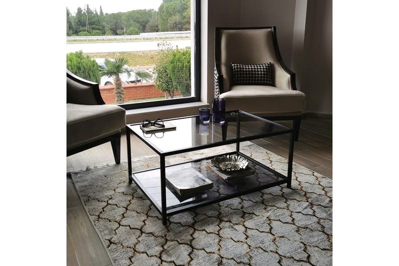 DELARYD Soffbord 90 cm med Förvaring Hylla Glas/Rökfärgad/Sv - Möbler - Vardagsrum - Soffbord & vardagsrumsbord - Soffbord