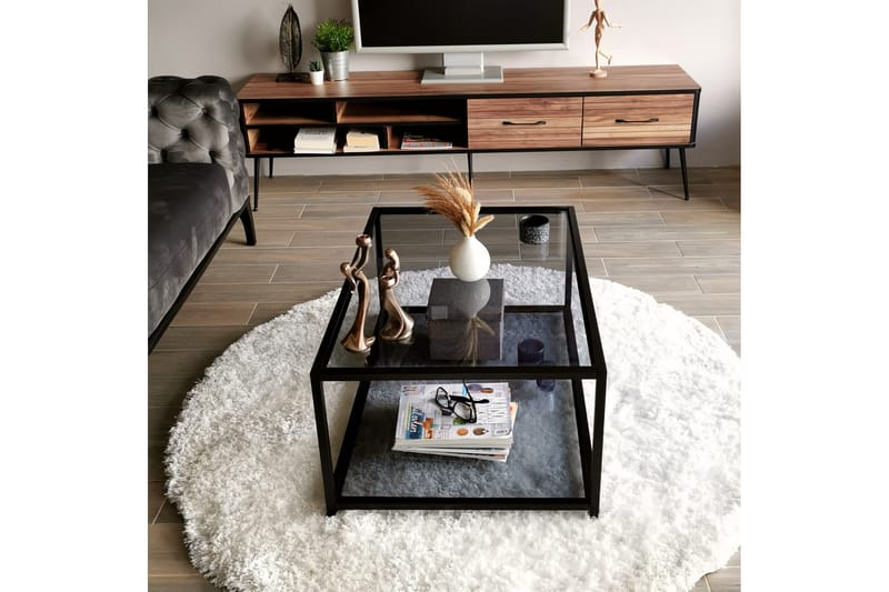 DELARYD Soffbord 90 cm med Förvaring Hylla Glas/Rökfärgad/Sv - Möbler - Vardagsrum - Soffbord & vardagsrumsbord - Soffbord