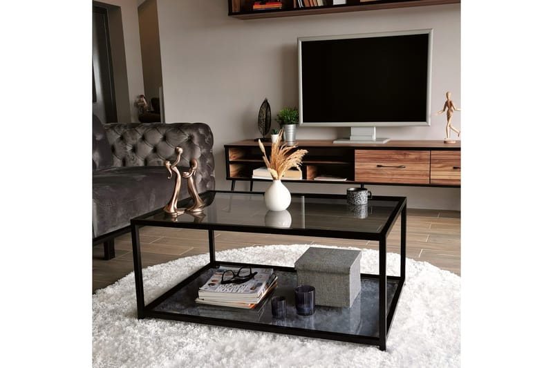 DELARYD Soffbord 90 cm med Förvaring Hylla Glas/Rökfärgad/Sv - Möbler - Vardagsrum - Soffbord & vardagsrumsbord - Soffbord