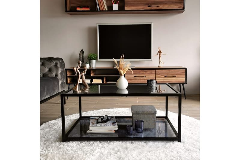 DELARYD Soffbord 90 cm med Förvaring Hylla Glas/Rökfärgad/Sv - Möbler - Vardagsrum - Soffbord & vardagsrumsbord - Soffbord
