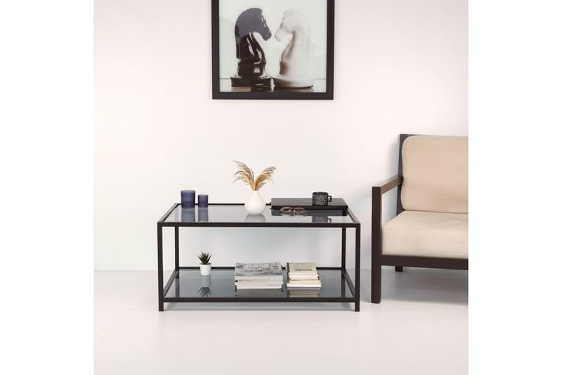 DELARYD Soffbord 90 cm med Förvaring Hylla Glas/Rökfärgad/Sv - Möbler - Vardagsrum - Soffbord & vardagsrumsbord - Soffbord