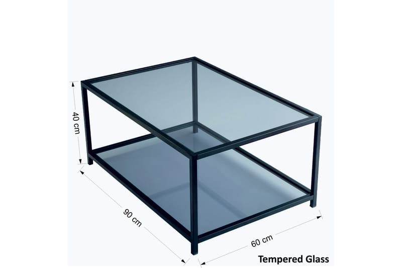 DELARYD Soffbord 90 cm med Förvaring Hylla Glas/Rökfärgad/Sv - Möbler - Vardagsrum - Soffbord & vardagsrumsbord - Soffbord