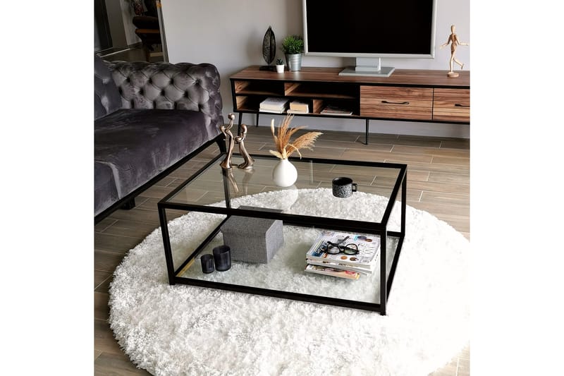 DELARYD Soffbord 90 cm med Förvaring Hylla Glas/Svart - Möbler - Vardagsrum - Soffbord & vardagsrumsbord - Soffbord