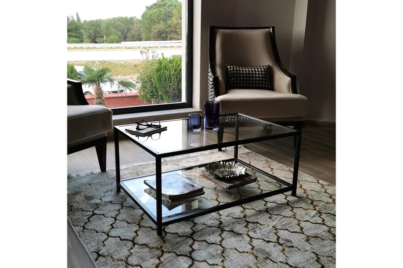 DELARYD Soffbord 90 cm med Förvaring Hylla Glas/Svart - Möbler - Vardagsrum - Soffbord & vardagsrumsbord - Soffbord