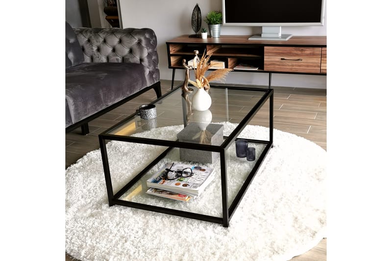 DELARYD Soffbord 90 cm med Förvaring Hylla Glas/Svart - Möbler - Vardagsrum - Soffbord & vardagsrumsbord - Soffbord