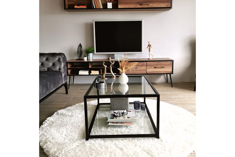DELARYD Soffbord 90 cm med Förvaring Hylla Glas/Svart - Möbler - Vardagsrum - Soffbord & vardagsrumsbord - Soffbord