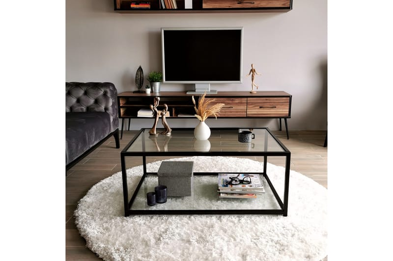 DELARYD Soffbord 90 cm med Förvaring Hylla Glas/Svart - Möbler - Vardagsrum - Soffbord & vardagsrumsbord - Soffbord
