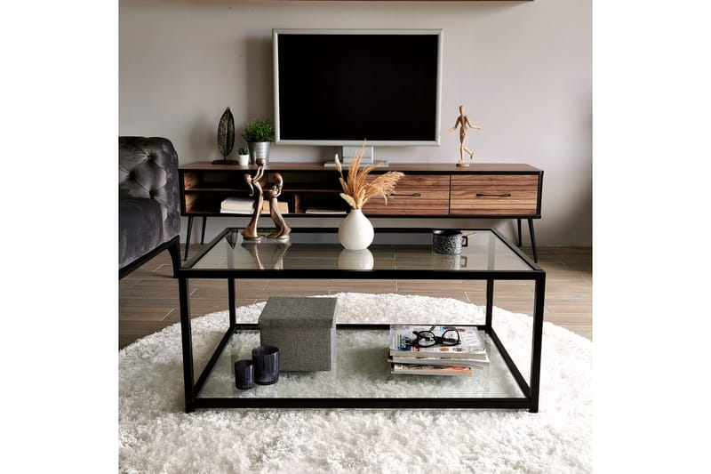 DELARYD Soffbord 90 cm med Förvaring Hylla Glas/Svart - Möbler - Vardagsrum - Soffbord & vardagsrumsbord - Soffbord
