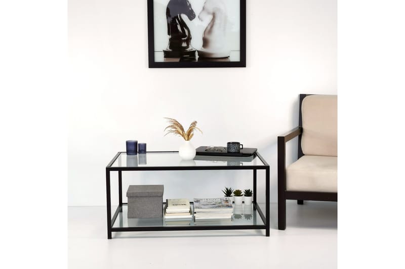 DELARYD Soffbord 90 cm med Förvaring Hylla Glas/Svart - Möbler - Vardagsrum - Soffbord & vardagsrumsbord - Soffbord
