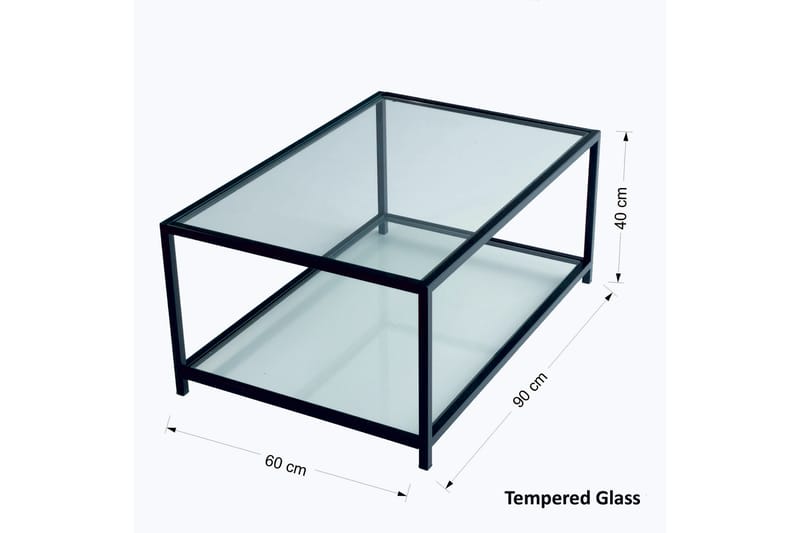DELARYD Soffbord 90 cm med Förvaring Hylla Glas/Svart - Möbler - Vardagsrum - Soffbord & vardagsrumsbord - Soffbord