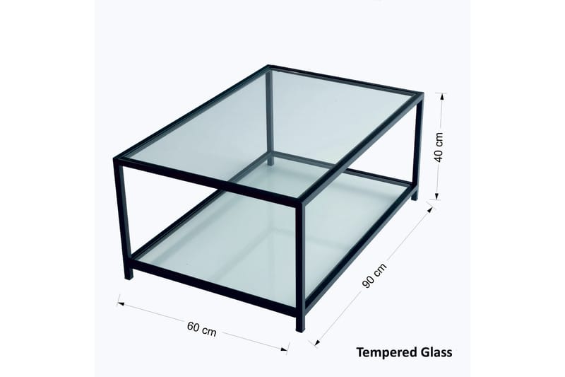 DELARYD Soffbord 90 cm med Förvaring Hylla Glas/Svart - Soffbord - Bord