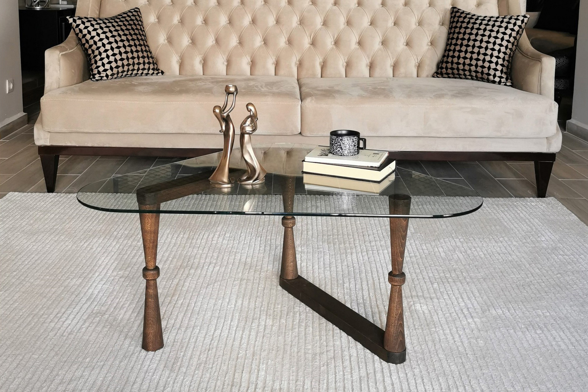 delaryd soffbord 96 cm trekantig glas/valnötsbrun -