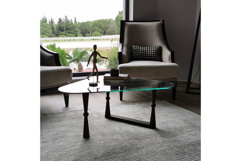 DELARYD Soffbord 96 cm Trekantig Glas/Valnötsbrun - Möbler - Vardagsrum - Soffbord & vardagsrumsbord - Soffbord