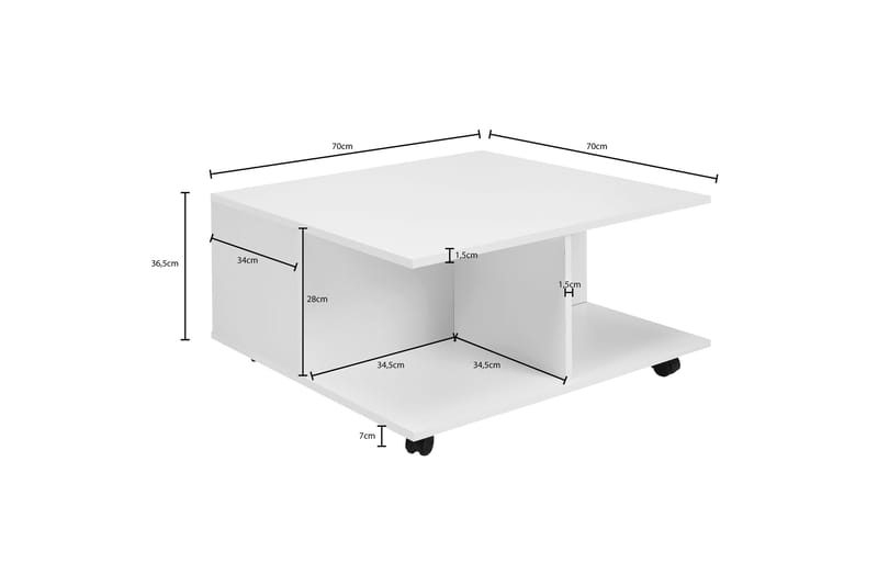 Delgadillo Kvadratiskt Soffbord 70 cm med Lådor och Hjul i Målat Trä - Vit - Möbler - Vardagsrum - Soffbord & vardagsrumsbord - Soffbord
