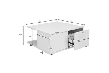 Delgadillo Kvadratiskt Soffbord 70 cm med Lådor och Hjul i Målat Trä - Vit - Möbler - Vardagsrum - Soffbord & vardagsrumsbord - Soffbord