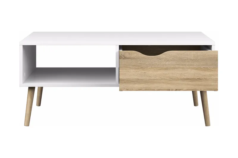 Delta Soffbord 99 cm med Förvaring Låda + Hylla - Vit/Ekfärg - Möbler - Vardagsrum - Soffbord & vardagsrumsbord - Soffbord