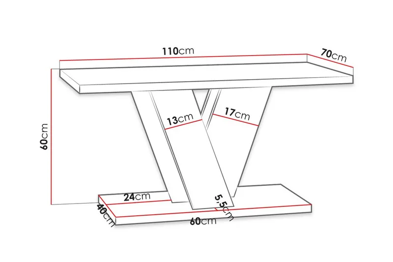 Denogal 70 cm Rektangulärt Soffbord i Trä - Högglansvit - Möbler - Vardagsrum - Soffbord & vardagsrumsbord - Soffbord