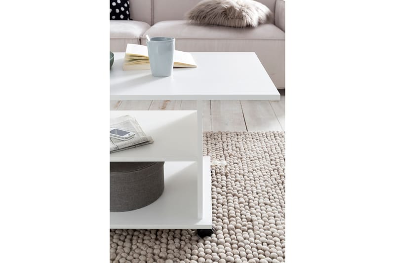 Dewand Rektangulärt Soffbord 95 cm med Hjul och Hyllor i Trä - Vit - Möbler - Vardagsrum - Soffbord & vardagsrumsbord - Soffbord