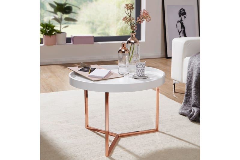 Dhir Soffbord 59 cm Runt - Vit/Mässing - Möbler - Vardagsrum - Soffbord & vardagsrumsbord - Soffbord