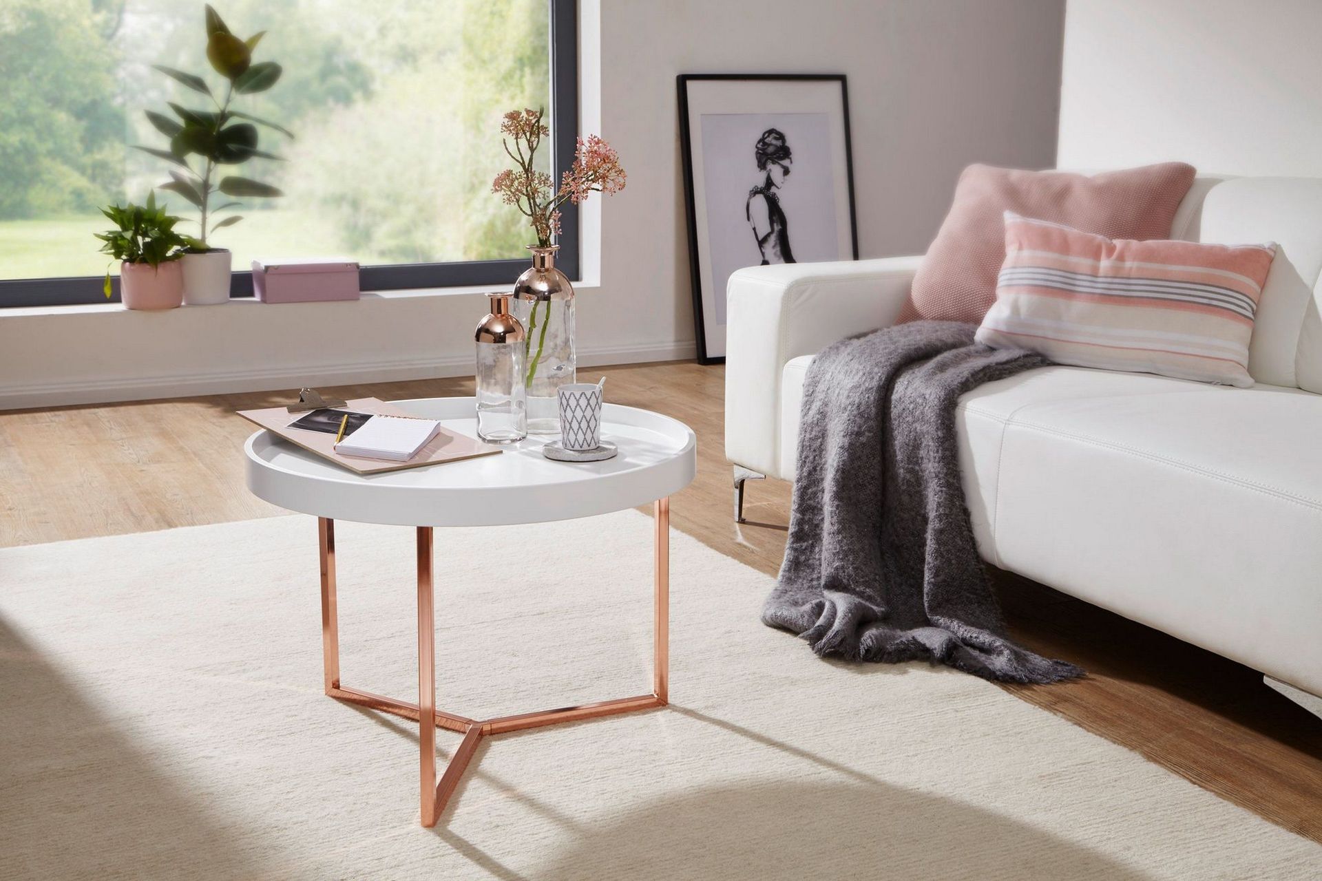 dhir soffbord 59 cm runt - vit/mässing