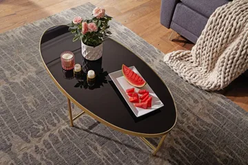 Dredyn Soffbord 110 cm Ovalt - Glas/Svart/Guld - Möbler - Vardagsrum - Soffbord & vardagsrumsbord - Soffbord