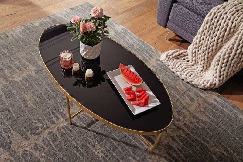 Dredyn Soffbord 110 cm Ovalt - Glas/Svart/Guld - Möbler - Vardagsrum - Soffbord & vardagsrumsbord - Soffbord