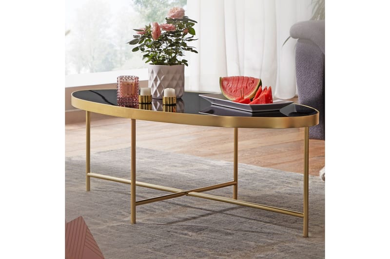 Dredyn Soffbord 110 cm Ovalt - Glas/Svart/Guld - Möbler - Vardagsrum - Soffbord & vardagsrumsbord - Soffbord