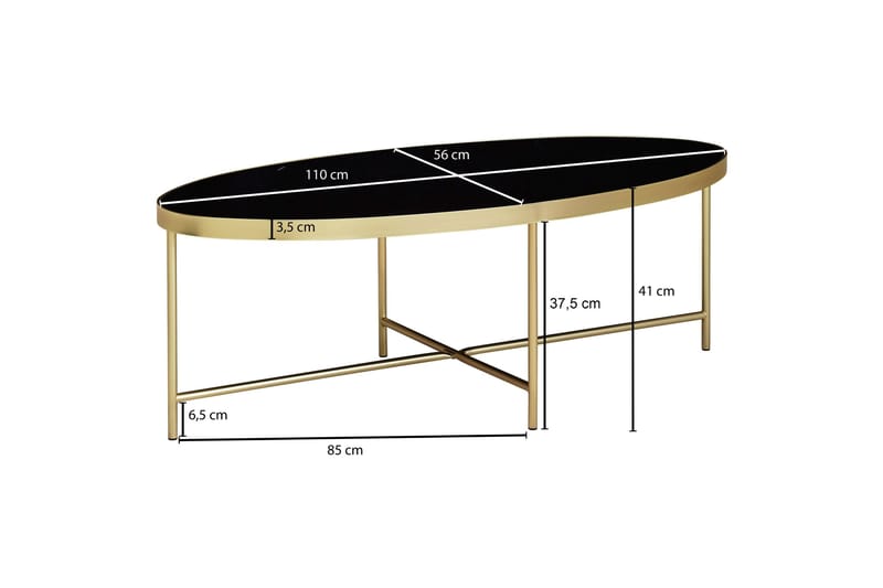 Dredyn Soffbord 110 cm Ovalt - Glas/Svart/Guld - Möbler - Vardagsrum - Soffbord & vardagsrumsbord - Soffbord