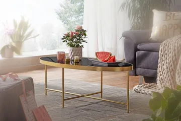 Dredyn Soffbord 110 cm Ovalt - Glas/Svart/Guld - Möbler - Vardagsrum - Soffbord & vardagsrumsbord - Soffbord