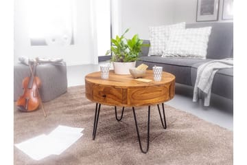 Dulian 60 cm Runt Soffbord med Lådor i Massivt Trä - Brun - Möbler - Vardagsrum - Soffbord & vardagsrumsbord - Soffbord