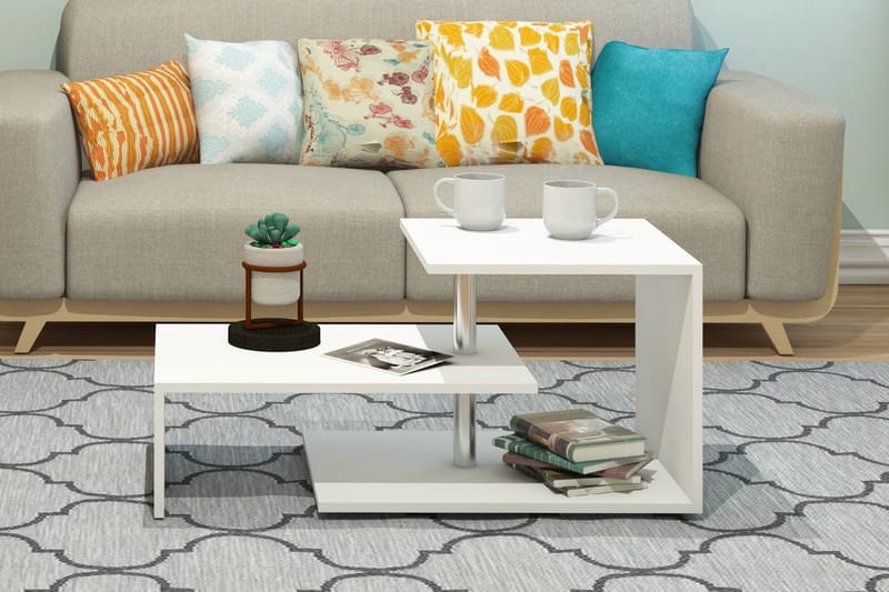 Elegancia Soffbord 100 cm med Förvaring Hylla - Vit - Möbler - Vardagsrum - Soffbord & vardagsrumsbord - Soffbord
