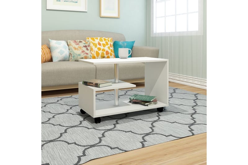 Elegancia Soffbord 80 cm med Förvaring Hylla på Hjul - Vit - Möbler - Vardagsrum - Soffbord & vardagsrumsbord - Soffbord