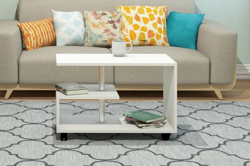 Elegancia Soffbord 80 cm med Förvaring Hylla på Hjul - Vit - Möbler - Vardagsrum - Soffbord & vardagsrumsbord - Soffbord