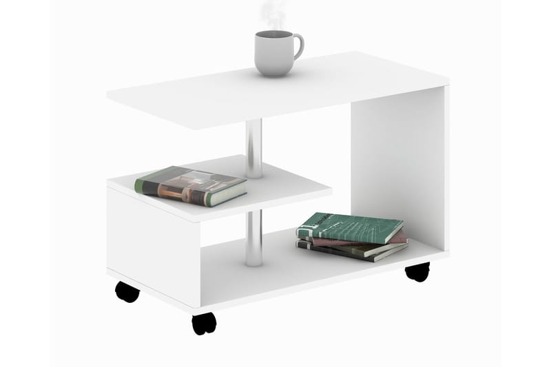 Elegancia Soffbord 80 cm med Förvaring Hylla på Hjul - Vit - Möbler - Vardagsrum - Soffbord & vardagsrumsbord - Soffbord