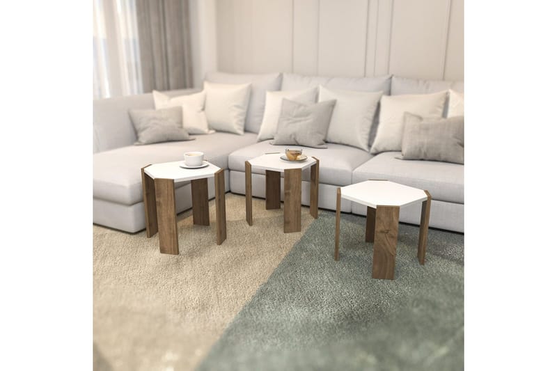 Soffbord Elvaran Vit / Valnöt - Brun/Vit - Möbler - Vardagsrum - Soffbord & vardagsrumsbord - Satsbord