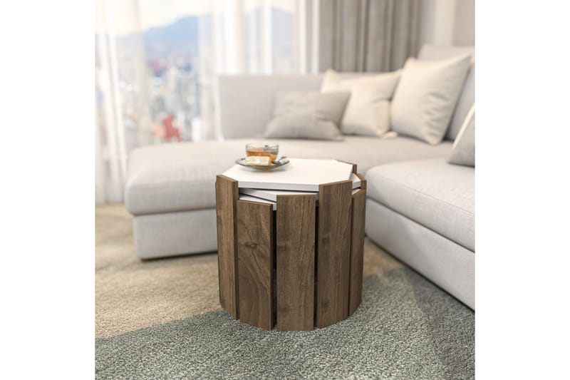 Soffbord Elvaran Vit / Valnöt - Brun/Vit - Möbler - Vardagsrum - Soffbord & vardagsrumsbord - Satsbord