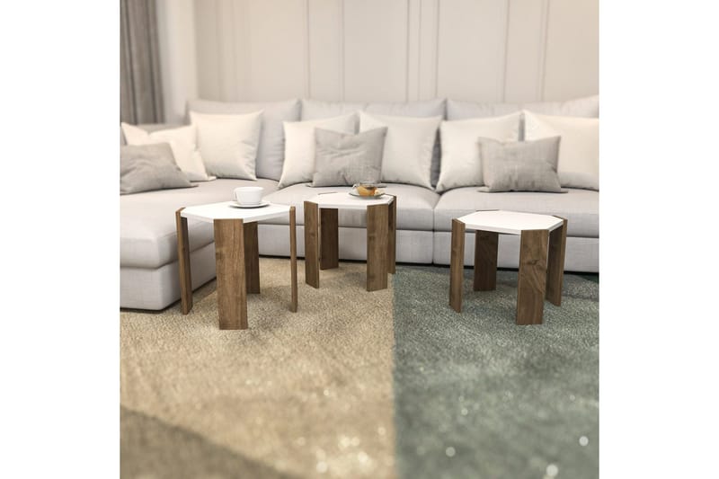 Soffbord Elvaran Vit / Valnöt - Brun/Vit - Möbler - Vardagsrum - Soffbord & vardagsrumsbord - Satsbord