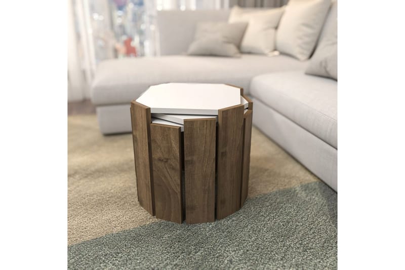 Soffbord Elvaran Vit / Valnöt - Brun/Vit - Möbler - Vardagsrum - Soffbord & vardagsrumsbord - Satsbord