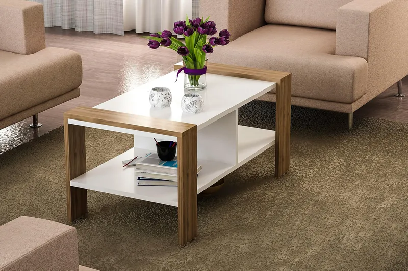 Ericanna Soffbord 90 cm med Förvaring Hylla - Vit/Valnötsbrun - Möbler - Vardagsrum - Soffbord & vardagsrumsbord - Soffbord