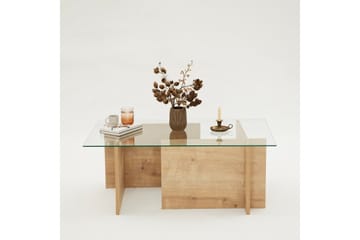 Escape 65 cm Rektangulärt Soffbord i Glas med Träunderrede - Klar - Möbler - Vardagsrum - Soffbord & vardagsrumsbord - Soffbord
