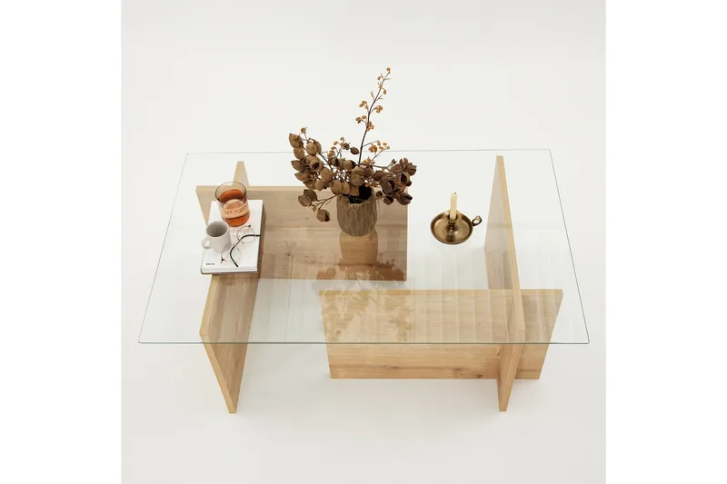 Escape 65 cm Rektangulärt Soffbord i Glas med Träunderrede - Klar - Möbler - Vardagsrum - Soffbord & vardagsrumsbord - Soffbord