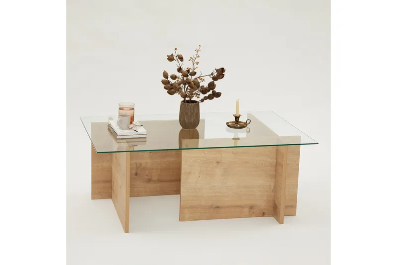 Escape 65 cm Rektangulärt Soffbord i Glas med Träunderrede - Klar - Möbler - Vardagsrum - Soffbord & vardagsrumsbord - Soffbord