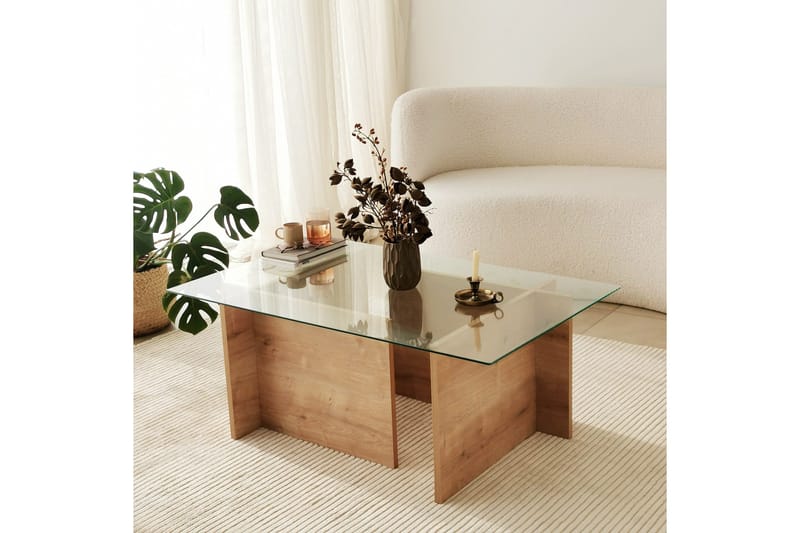 Escape 65 cm Rektangulärt Soffbord i Glas med Träunderrede - Klar - Möbler - Vardagsrum - Soffbord & vardagsrumsbord - Soffbord