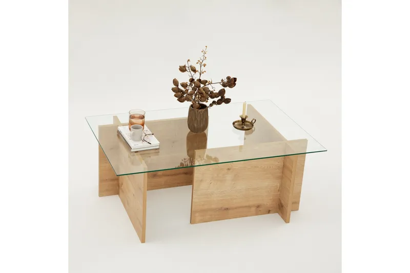 Escape 65 cm Rektangulärt Soffbord i Glas med Träunderrede - Klar - Möbler - Vardagsrum - Soffbord & vardagsrumsbord - Soffbord