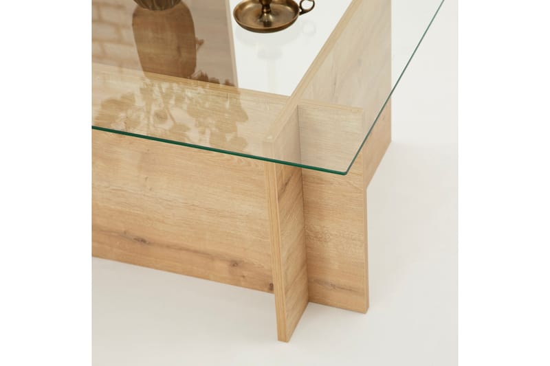 Escape 65 cm Rektangulärt Soffbord i Glas med Träunderrede - Klar - Möbler - Vardagsrum - Soffbord & vardagsrumsbord - Soffbord