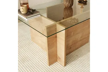 Escape 65 cm Rektangulärt Soffbord i Glas med Träunderrede - Klar - Möbler - Vardagsrum - Soffbord & vardagsrumsbord - Soffbord