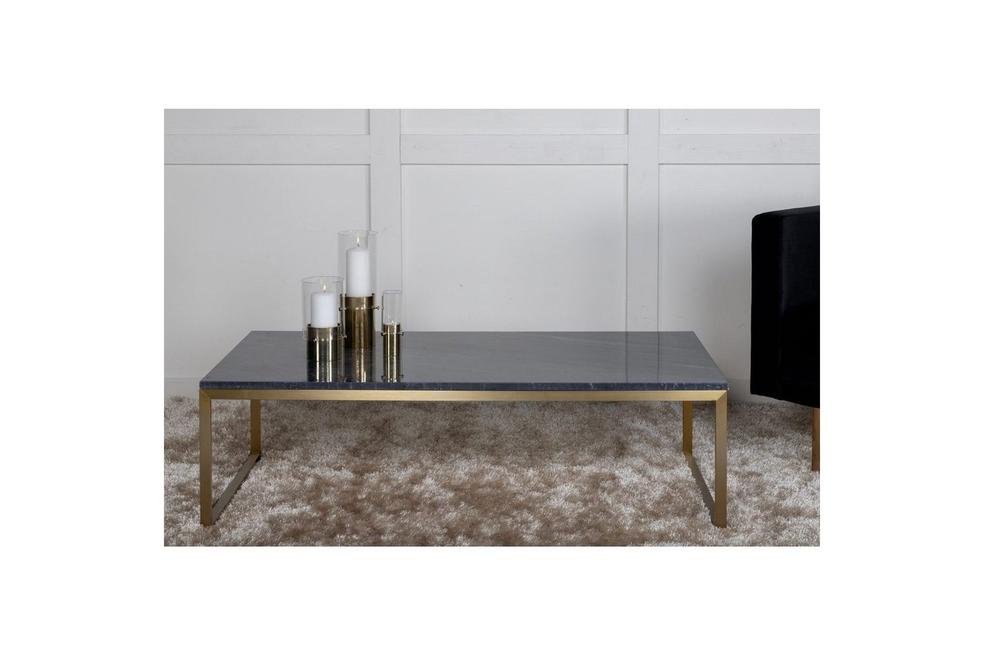 soffbord estelle rektangulärt 60x120 cm marmor - grå / mässing