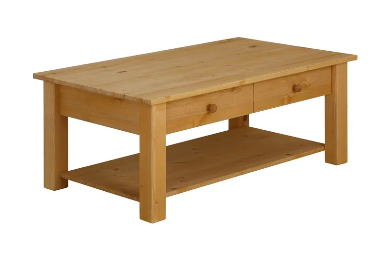 Evonne Soffbord 100 cm med Förvaring 2 Lådor + Hylla, Brun