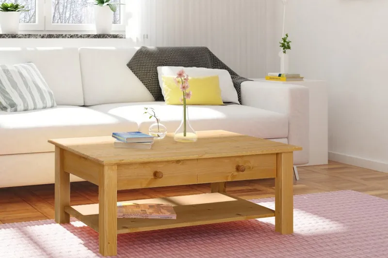 Evonne Soffbord 100 cm med Förvaring 2 Lådor + Hylla - Brun - Möbler - Vardagsrum - Soffbord & vardagsrumsbord - Soffbord